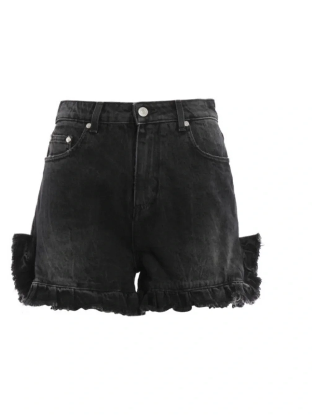 MSGM Black Ruffled hem High-Waist Denim Shorts size 4
